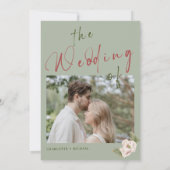セージモダングリーン赤面牡丹フローラ写真結婚の 招待状 (裏面)