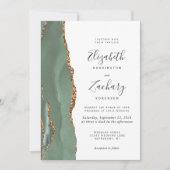 セージモダングリーン金ゴールドアゲ結婚ート 招待状 (正面)