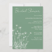 セージモダングリーン&ホワイトワイルドフラワーブライダルシャワー 招待状 (正面)