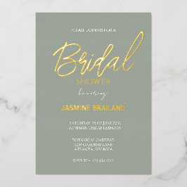 セージモダンシンプルブライダルシャワー金ゴールド 箔招待状