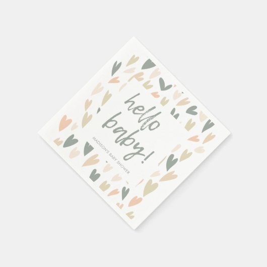 セージモダンハート男女兼用ベビーシャワー スタンダードカクテルナプキン (角)