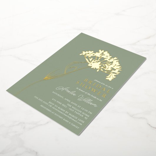 セージモダンフローラブライダルシャワーフォイル招待状 箔招待状 (回転した状態)
