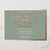 セージモダンブライダルシャワークラシックバラ金ゴールド縁ど 箔招待状 (正面)