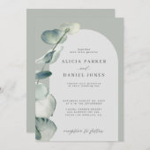 セージモダンボホアーチユーカリ結婚プス 招待状 (正面/裏面)