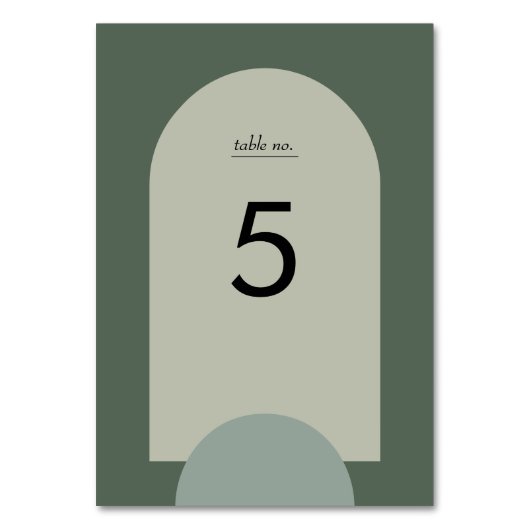 セージモダンモスグリーンボーホアーチジオメトリック結婚ス テーブルナンバー (正面)