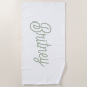 セージモダン・グパーソナライズされたリーン・モノグラムと名前 ビーチタオル (正面)