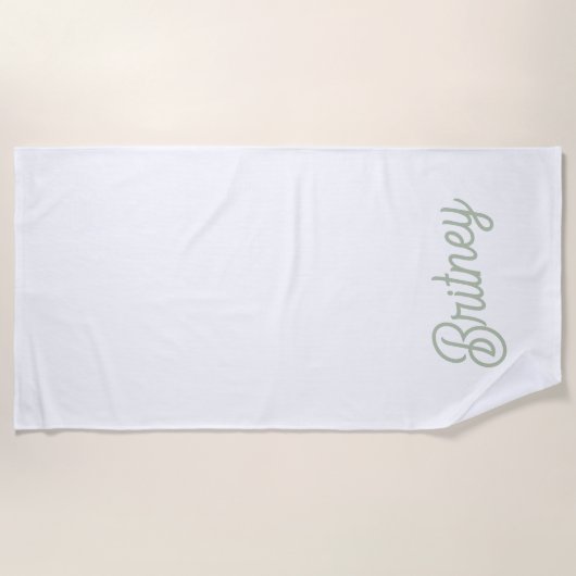 セージモダン・グパーソナライズされたリーン・モノグラムと名前 ビーチタオル (正面)