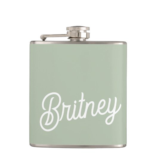 セージモダン・グパーソナライズされたリーン・モノグラムと名前 フラスク (正面)