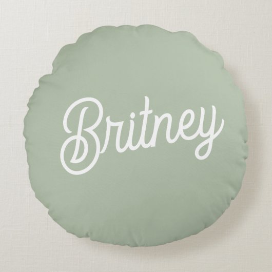 セージモダン・グパーソナライズされたリーン・モノグラムと名前 ラウンドクッション (正面)