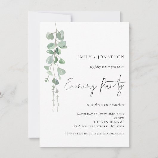 セージモダン。ユーカリ結婚プス夕べパーティー 招待状 (正面)