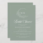 セージリーピークレストモノグラムブライダルシャワー 招待状 (正面/裏面)
