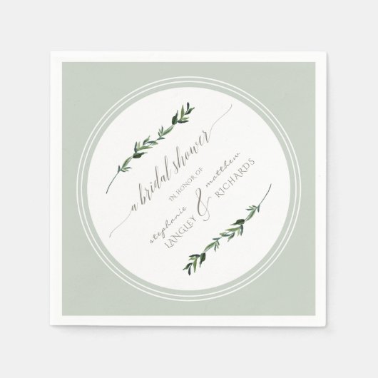 セージリーフグリーンモダンリーシンプルブライダルシャワー スタンダードカクテルナプキン (正面)