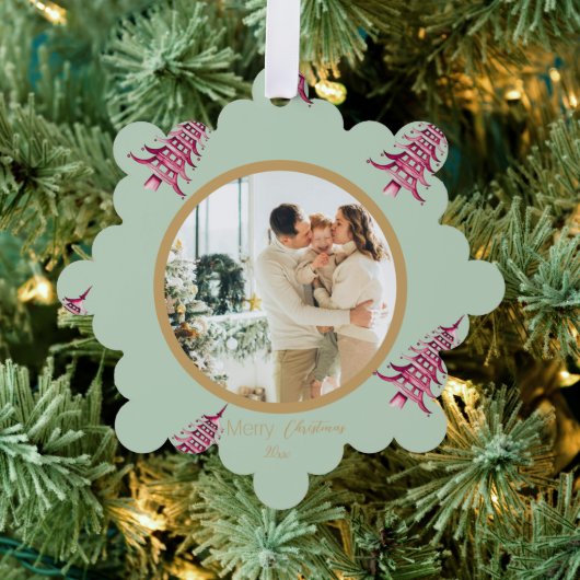 セージレッドパゴダメリークリスマスツリー2 – 写真 オーナメントカード (インサイチュ (木))