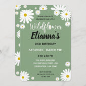 セージワイルドフラワーデイジーガール誕生日招待状 招待状 (正面/裏面)