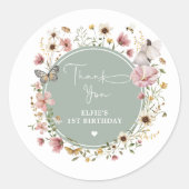 セージワイルドフラワーフェアリープリンセス誕生日ティーパーティー ラウンドシール (正面)