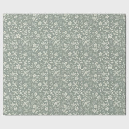 セージヴィンテージフローラ鳥プリント包装紙 ラッピングペーパー