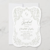 セージヴィンテージフローリッシュモノグラムブライダルシャワー 招待状 (正面)