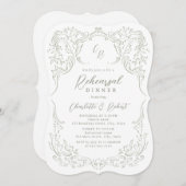 セージヴィンテージフローリッシュモノグラムリハーサルディナー 招待状 (正面/裏面)