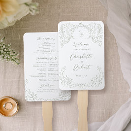 セージヴィンテージフローリッシュモノグラム結婚式 プログラム ハンドファン