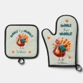 セージ予測できなグリーンウォーター色トルコ感謝祭 鍋つかみ&鍋敷きセット (正面)