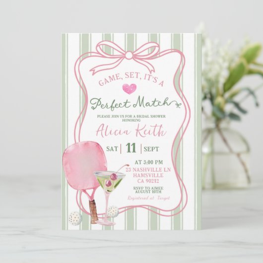 セージ予測できなグリーンピックボールブライダルシャワー 招待状 (スタンド正面)