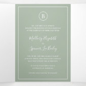 セージ伝統的グリーンエレガントな結婚式 三つ折り招待状 (内部中)