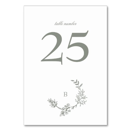 セージ伝統的グリーンフローラリースモノグラム テーブルナンバー (正面)