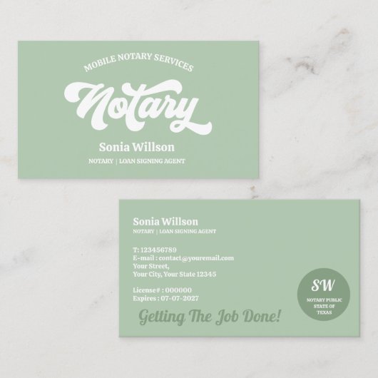 セージ公証人ローン署名代理人の書道 名刺 (正面/裏面)