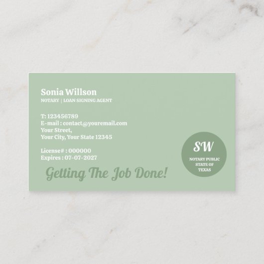 セージ公証人ローン署名代理人の書道 名刺 (裏面)