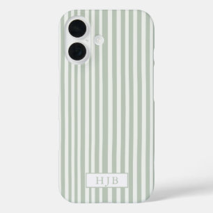 セージ名門私立校風のグリーンストライプモノグラムかわいらしiPhone 16 iPhone 16ケース