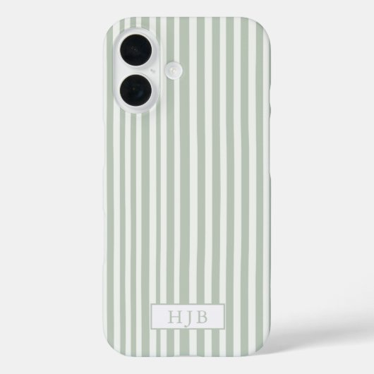 セージ名門私立校風のグリーンストライプモノグラムかわいらしiPhone 16 Case-Mate iPhoneケース (裏面)