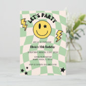 セージ名門私立校風のグリーンスマイルパーティー誕生日招待状 招待状 (スタンド正面)