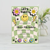 セージ名門私立校風のグリーンハッピー顔パーティー誕生日 招待状 (スタンド正面)