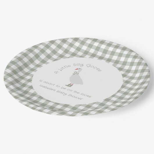 セージ名門私立校風のグリーン間抜けガチョウの赤ちゃんシャワー ペーパープレート (アングル)