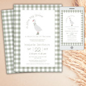 セージ名門私立校風のグリーン間抜けガチョウの赤ちゃんシャワー 招待状