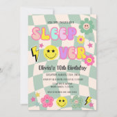 セージ名門私立校風のグリーンY2Kスリープオーバー誕生日 招待状 (正面)