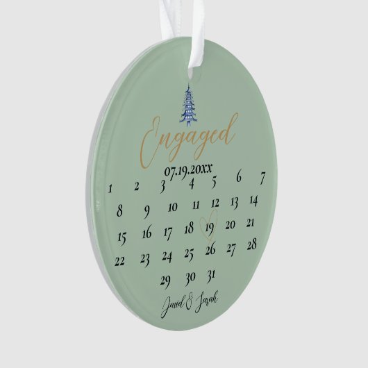 セージ塔クリスマスツリー婚約カレンダー オーナメント (正面)
