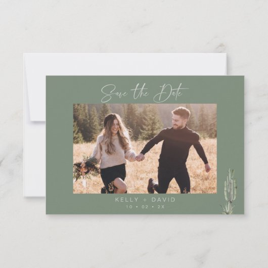 セージ多肉性サボテンの結婚式日付カードを保存 招待状 (裏面)