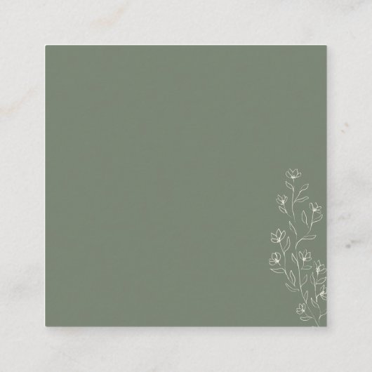 セージ小さなフローラミニスクエアウェディング日付を保存 エンクロージャーカード (裏面)