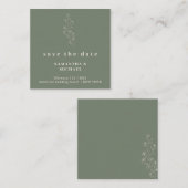 セージ小さなフローラミニスクエアウェディング日付を保存 エンクロージャーカード (正面/裏面)