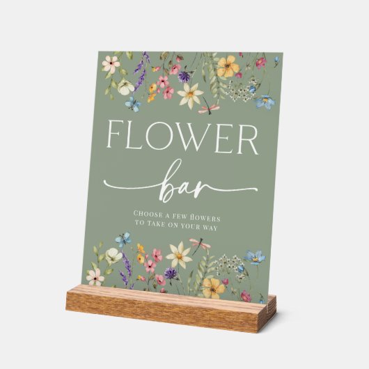 セージ山花ブライダルシャワー花バー標識 アクリルサイン (傾斜)