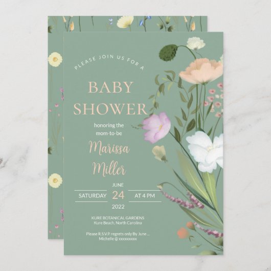 セージ山菜の赤ちゃんシャワー 招待状 (正面/裏面)