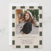 セージ市松模様にレトロArchクラシック写真卒業 招待状 (裏面)