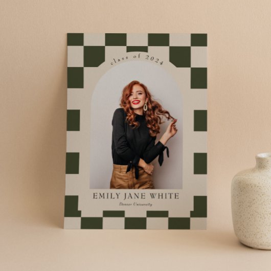 セージ市松模様にレトロArchクラシック写真卒業 招待状