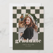 セージ市松模様にレトロArchクラシック写真卒業 招待状 (正面)
