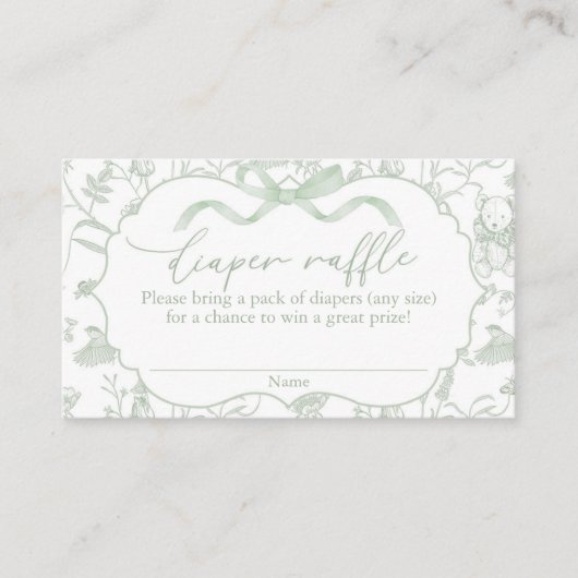 セージ弓赤ちゃんシャワーおむつラッフル エンクロージャーカード (正面)