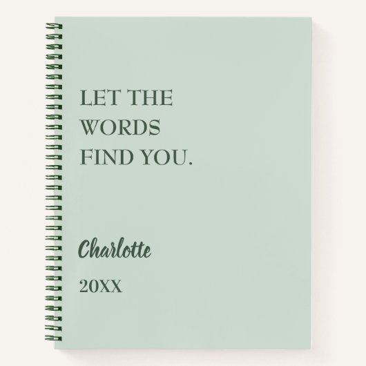 セージ感動的グリーン書引用文 ノートブック (正面)