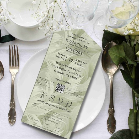 セージ抽象芸術ブラシパターン電子メールQRコードウェブサイト オールインワン招待状