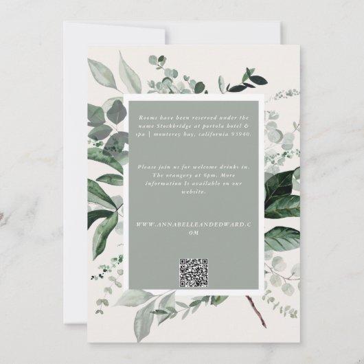 セージ植物性フローラエレガントな結婚式詳細QR 招待状 (裏面)