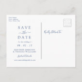 セージ海軍植物性リース結婚式日付を保存 案内ポストカード (裏面)